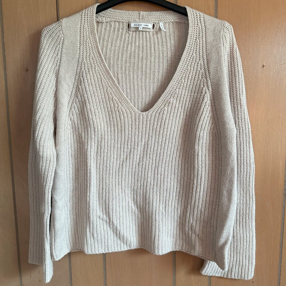 Helmut Lang Wool Cashmere V-Neck Sweater in Cream Women's Medium